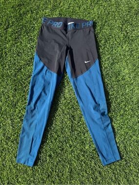 Nike Black and Blue Performance Compression Leggings